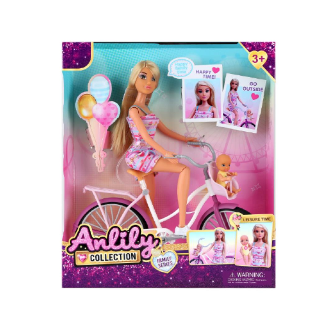 Anlily Family Series Bicycle Playset – Fashion Doll with Baby & Bike